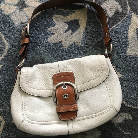 Coach Handbags - Coach White Brown Leather Buckle Hobo Bag Purse